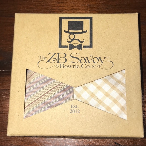 ZB Savoy Tan Striped Checked “Phuket” Bow Tie - Picture 2 of 8